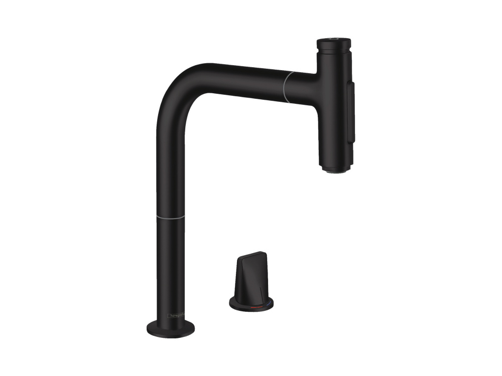 HANSGROHE Metris Select M71 Кухонный смеситель на 2 отверстия, с вытяжным душем, матовый черный арт. 40326