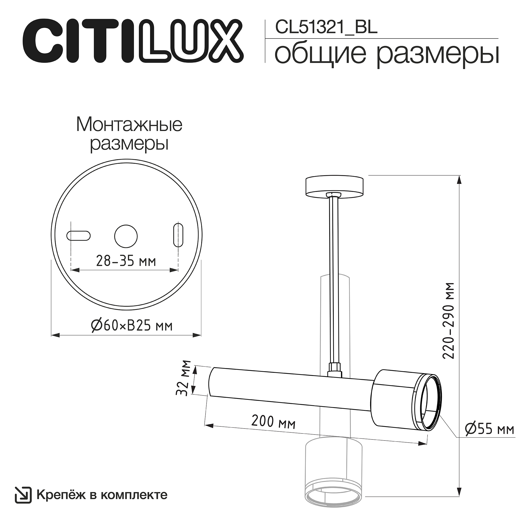 Citilux VEKTOR CL51321_BL Потолочный светильник на штанге Чёрный 20см арт. 209844