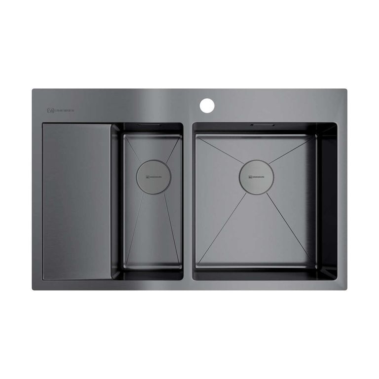 OMOIKIRI AKISAME Мойка кухонная 780х510 мм, база 80 см, 2 чаши, нержавеющая GM 008.вороненая сталь арт. 40435