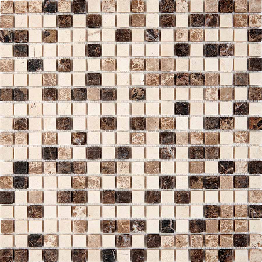 PIX 271 Emperador Dark, light, Crema Nova, чип 15x15 мм, сетка 305х305x4 мм, Матовая арт. 73785