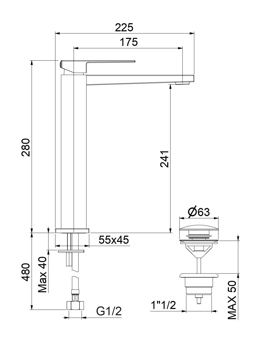 Смеситель для раковины Fiore KUBE 100NN8517, черный арт. 162202