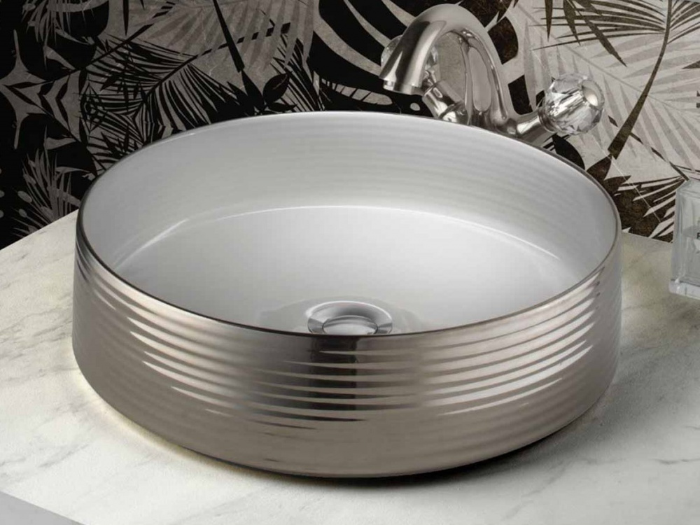 TERZOFOCO CIPPO Раковина накладная, Ø405х115 мм, WHITE/GLOSSY PLATINUM снаружи арт. 36515