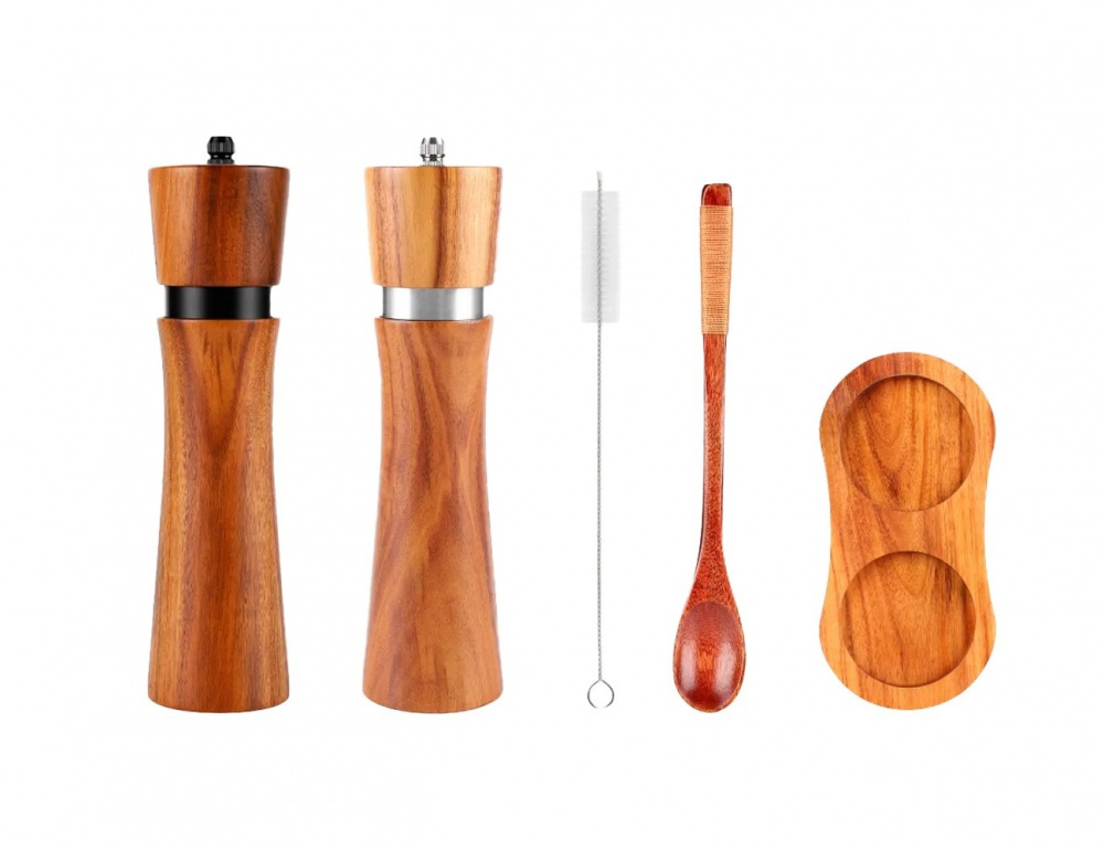 OMOIKIRI GR-02-SET Набор мельниц для специй на подставке, древесина акации арт. 40552