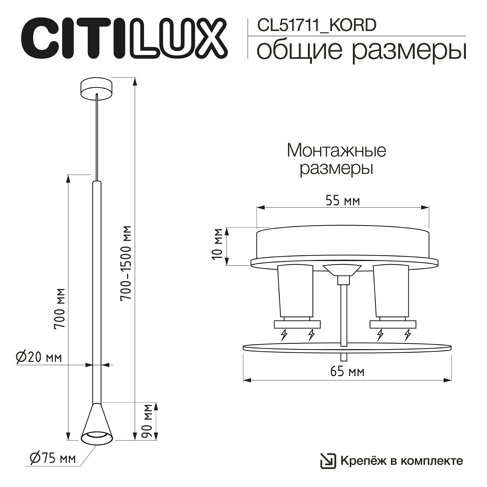 Citilux SkyPORT.10 DUZA CL51711_KORD Подвесной встраиваемый светильник Чёрный арт. 209874