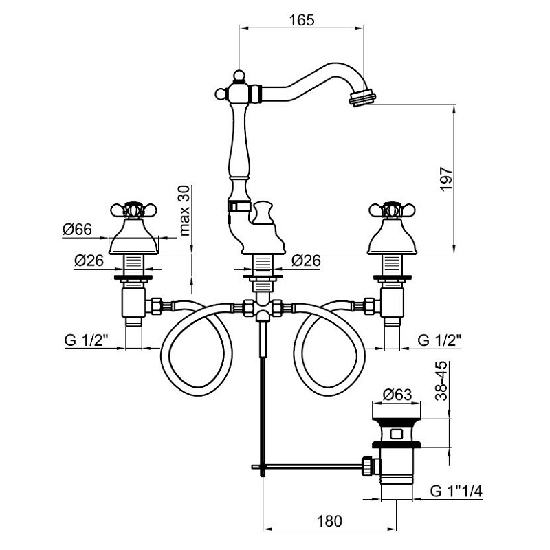 Смеситель для раковины Webert Ottocento OT750202010, золото арт. 161885