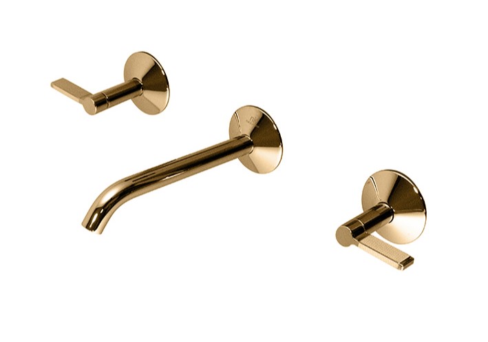 NOKEN LIGNAGE LUXE Смеситель для раковины из стены на 3 отв., без ДК, ребристая ручка, золото арт. 34683