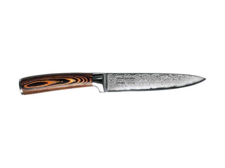OMOIKIRI Damascus Suminagashi Нож универсальный, 127 мм, сталь VG-10/пакка-ламинат арт. 40501