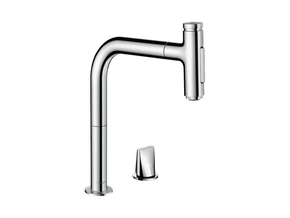 HANSGROHE Metris Select M71 Кухонный смеситель на 2 отверстия, 200 с вытяжным душем, 2jet, хром арт. 40327