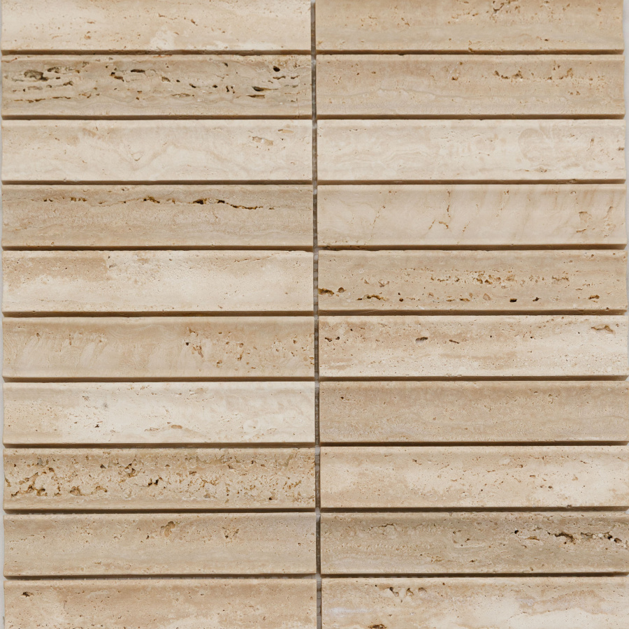 PIX 343 Yellow Travertine, Concave, чип 30х151 мм, сетка 305х318х12 мм, Матовая арт. 73910
