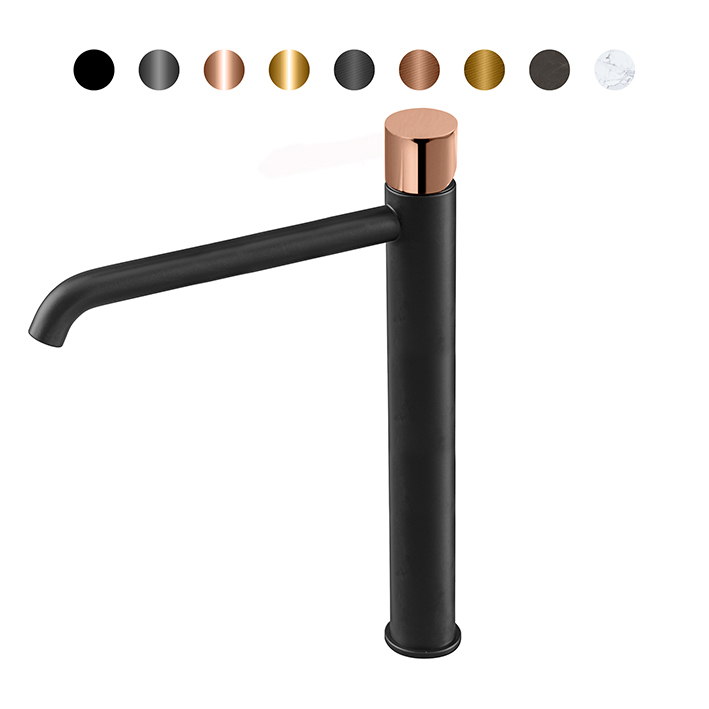 NOKEN ROUND CUSTOM Смеситель для раковины высокий H306 мм, 3/8”, 5 л/мин, без ДК, черный мат/colors. арт. 35551