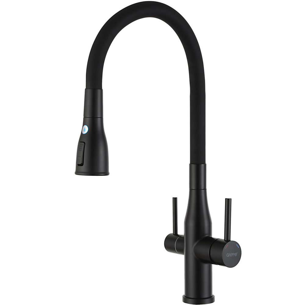 Смеситель для кухни с гибким изливом и подключением фильтра GAPPO G4399-66, черный арт. 172802
