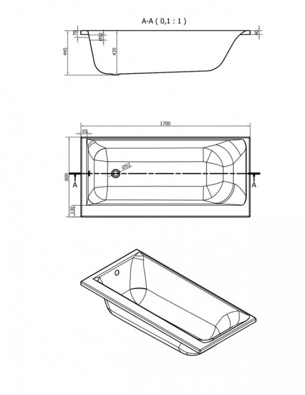 Ванна прямоугольная SMART 170x80 правая 63351 арт. 27472