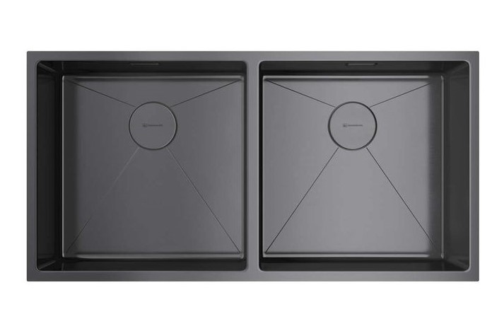OMOIKIRI TAKI Мойка кухонная, 865x440 мм, база 90 см, 2 чаши, нержавеющая сталь GM 008.вороненая ста арт. 40409