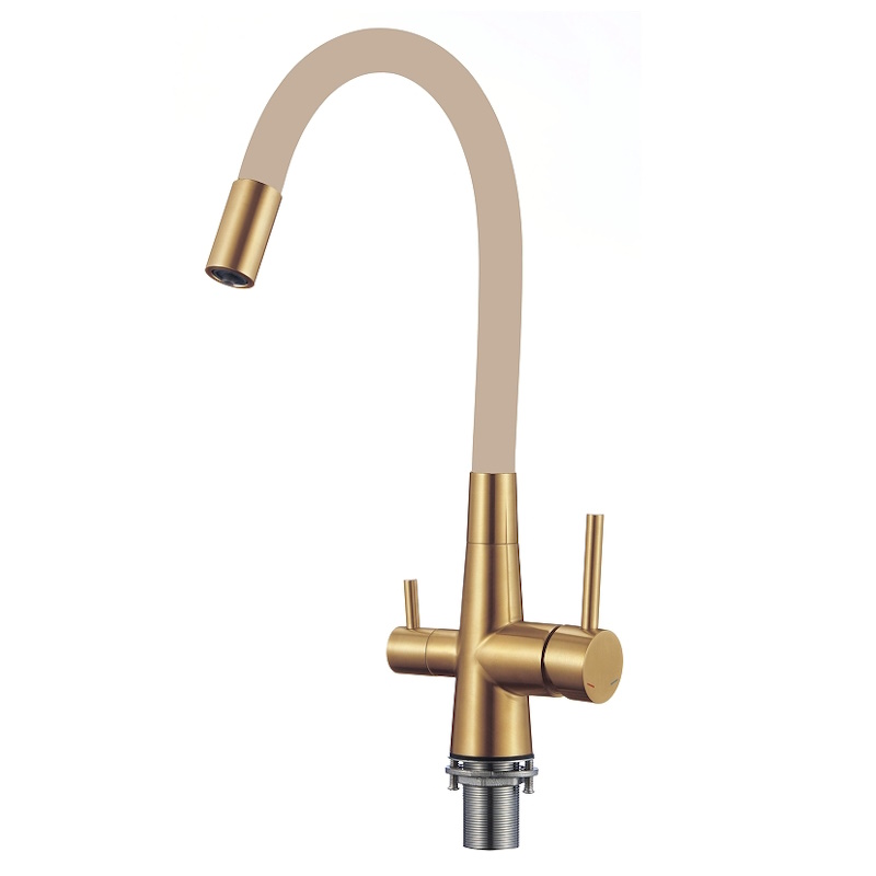 Смеситель для кухни с гибким изливом и подключением фильтра Esko Kitchen CL03GBG, золотой сатин/бежевый арт. 171678