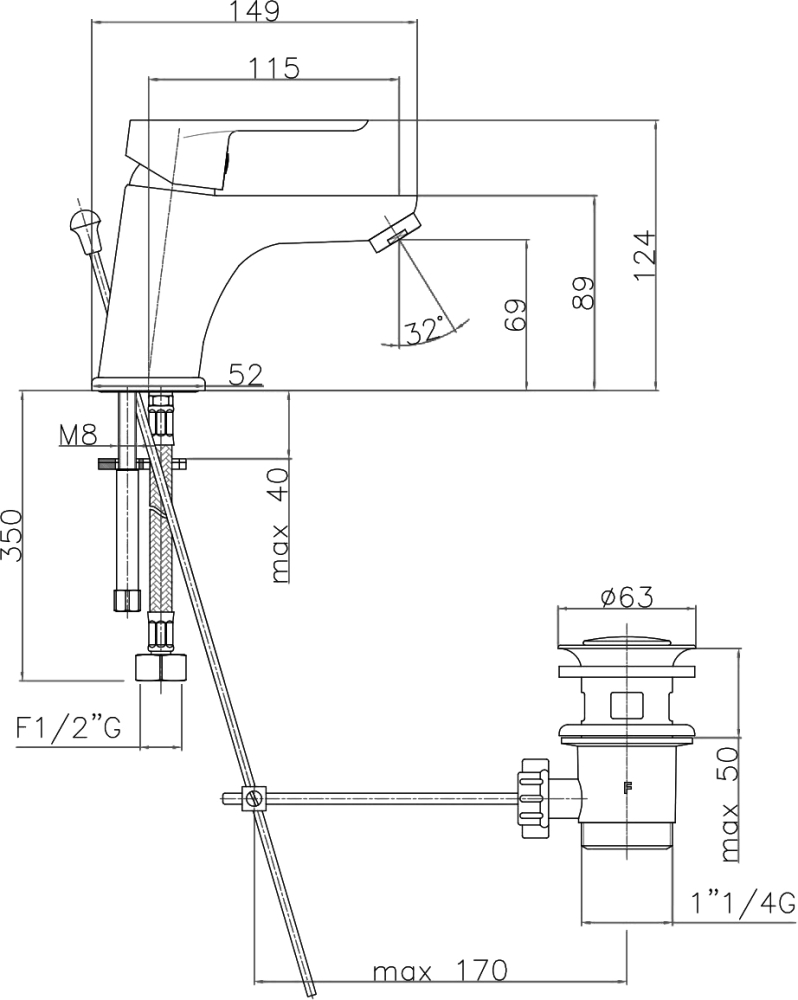 Смеситель для раковины Webert Sax Evolution SE830102560, черный арт. 161931
