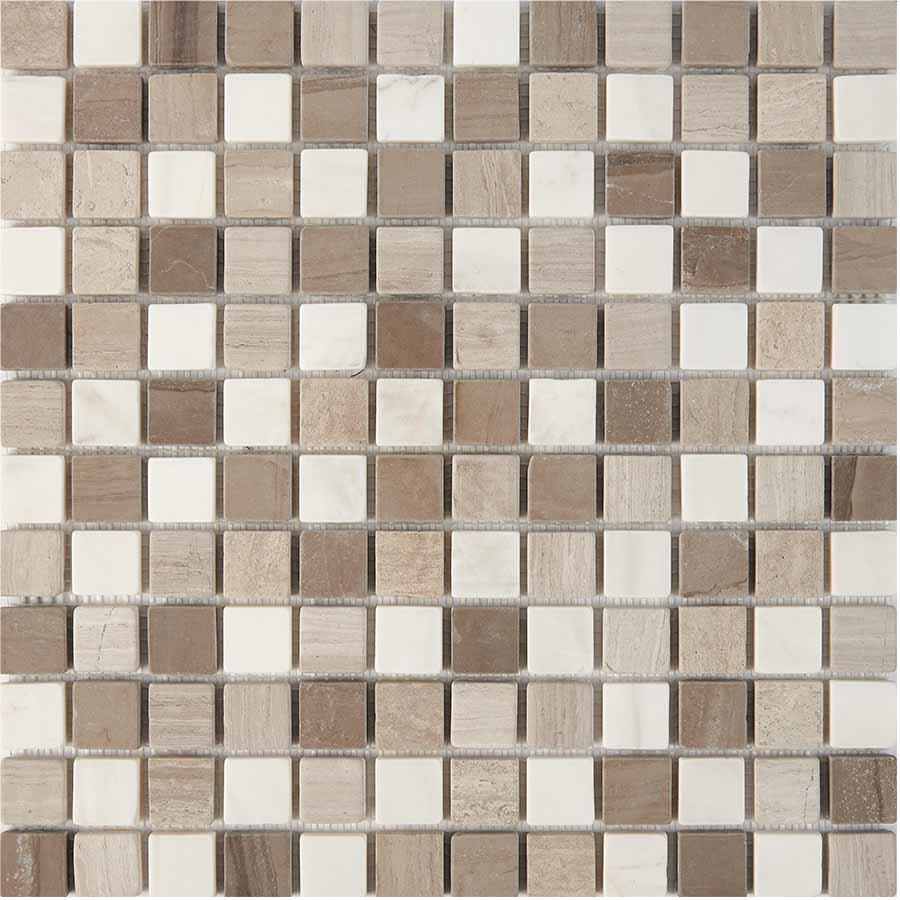 PIX 279 White Wooden, Dolomiti Bianco, Athens  Grey, чип 23x23 мм, сетка 305х305x6 мм, Матовая арт. 73793