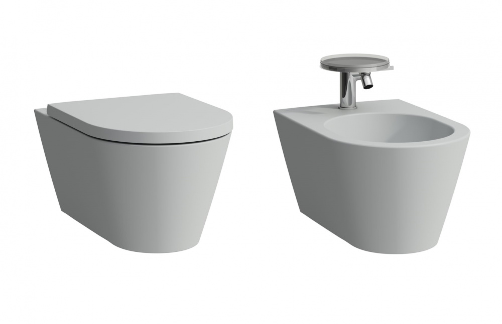 LAUFEN KARTELL Комплект керамики - унитаз+сиденье+биде+смеситель, матовый серый/хром арт. 37475