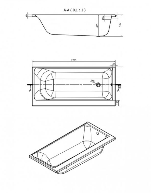Ванна прямоугольная SMART 170x80 левая 63350 арт. 25034