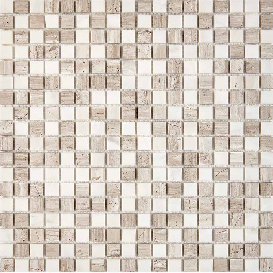 PIX 280 White Wooden, Dolomiti Bianco, чип 15x15 мм, сетка 305х305x4 мм, Полированная арт. 73794
