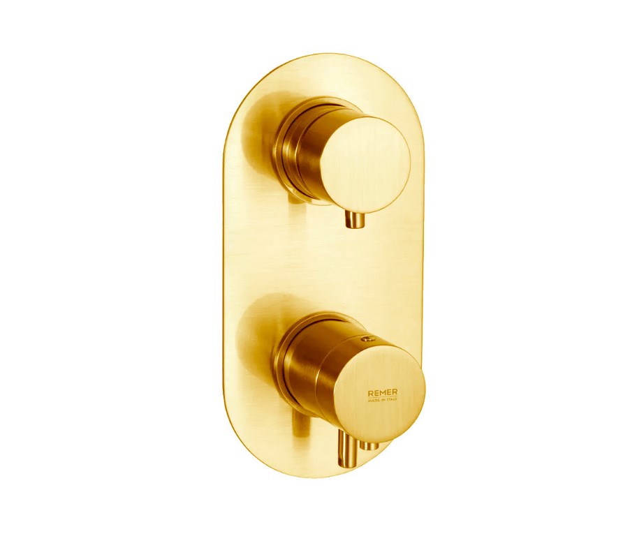 REMER ELEGANCE Термостатический смеситель для душа на 2 режима, BG brushed gold арт. 40176