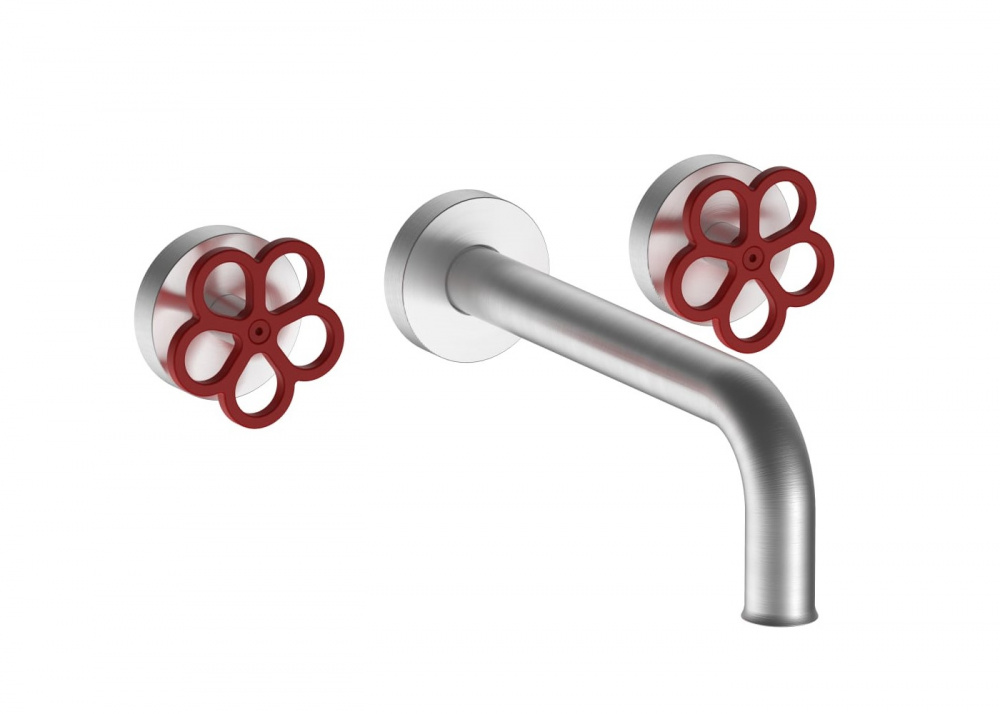 FANTINI AW/PIPE Смеситель из стены для раковины, без ДК, вылет 22 см, Матовая натуральная сталь-Крас арт. 35576