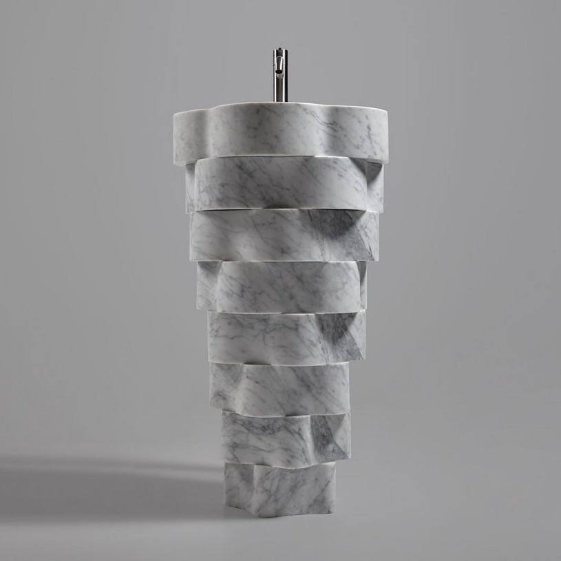 ANTL Раковина напольная из камня, со сливом в пол, H85x47,5 см, Marmo Carrara арт. 36341