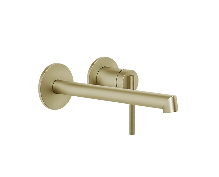 GESSI INGRANAGGIO Смеситель для раковины из стены на 2 отв., с длинным изливом, Brushed Brass PVD арт. 35911