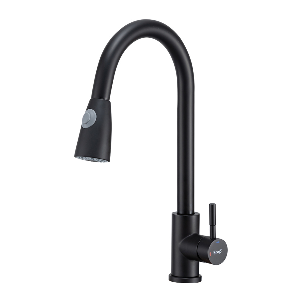 Смеситель для кухни с выдвижным изливом и режимом душ FRAP F60991-6, черный арт. 172657