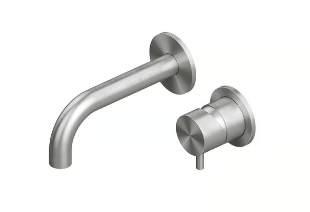 QUADRO DESIGN SOURCE Смеситель для раковины на 2 отверстия из стены, Brushed Stainless Steel арт. 35814