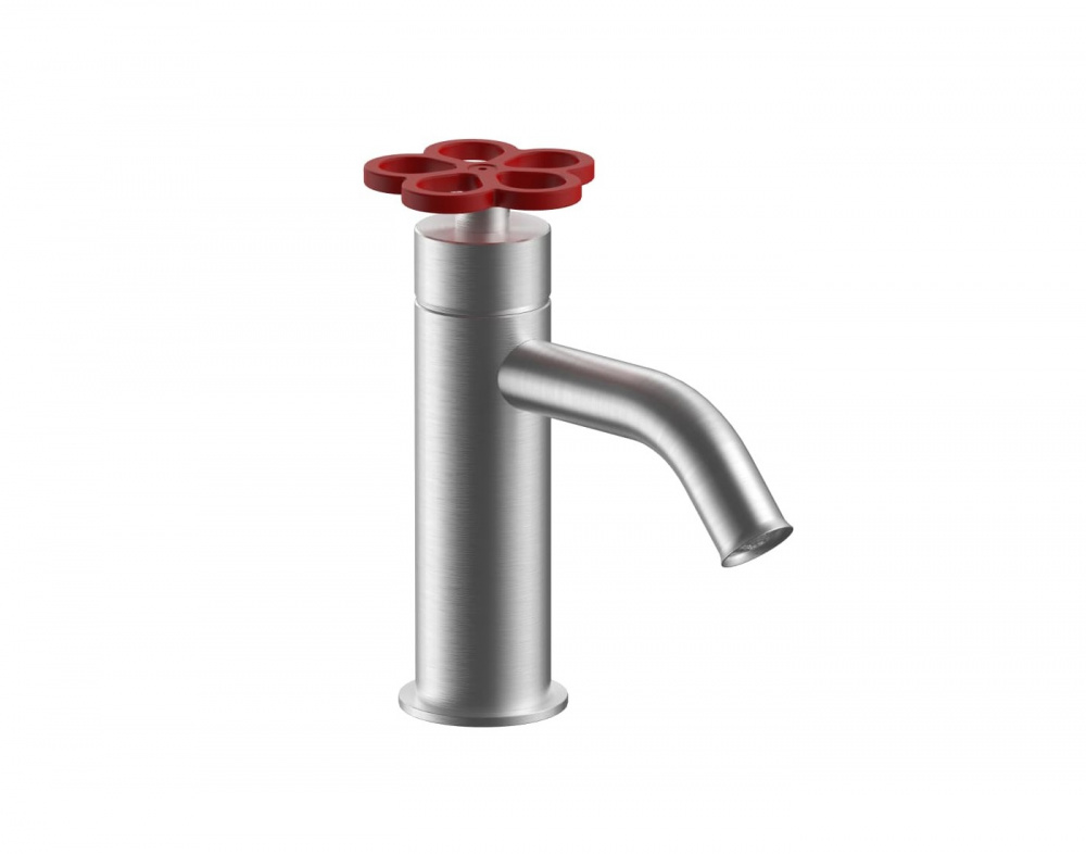 FANTINI AW/PIPE Смеситель для раковины на 1 отв., вылет 11 см, БЕЗ ДК, Матовая натуральная сталь-Кра арт. 35577