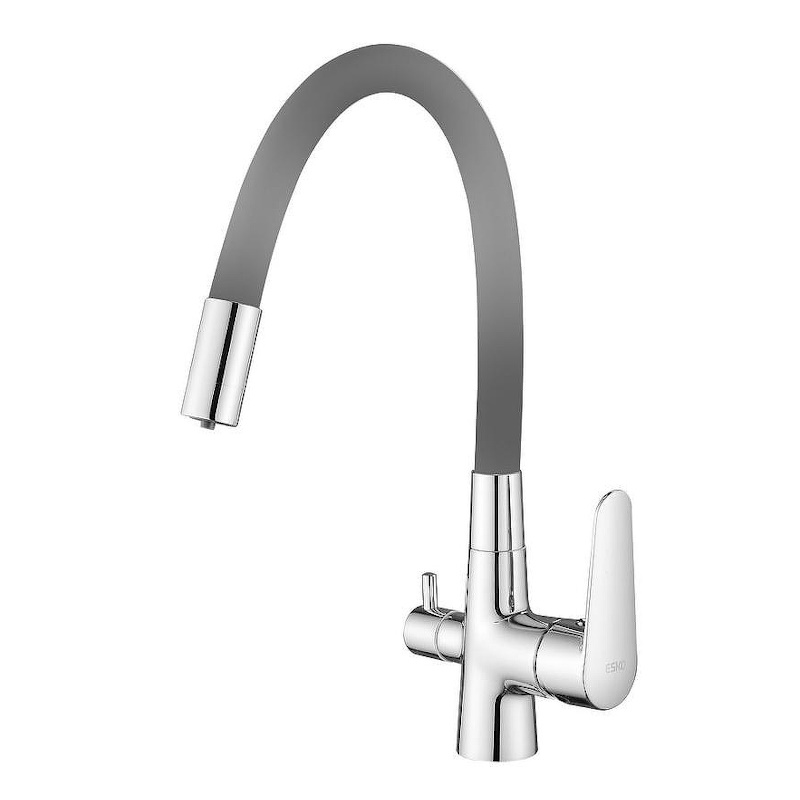Смеситель для кухни с гибким изливом и подключением фильтра Esko Coral CL03GChr, хром/серый арт. 171675