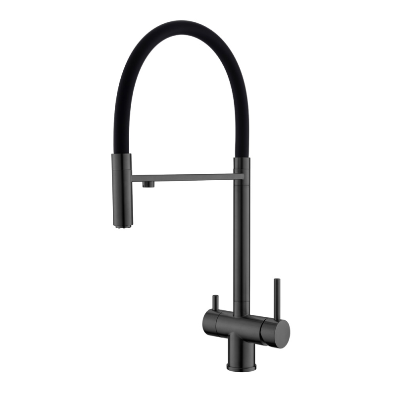 Смеситель для кухни с гибким изливом и подключением фильтра WesnaArt EKO05-160GunMetal, оружейная сталь арт. 171287