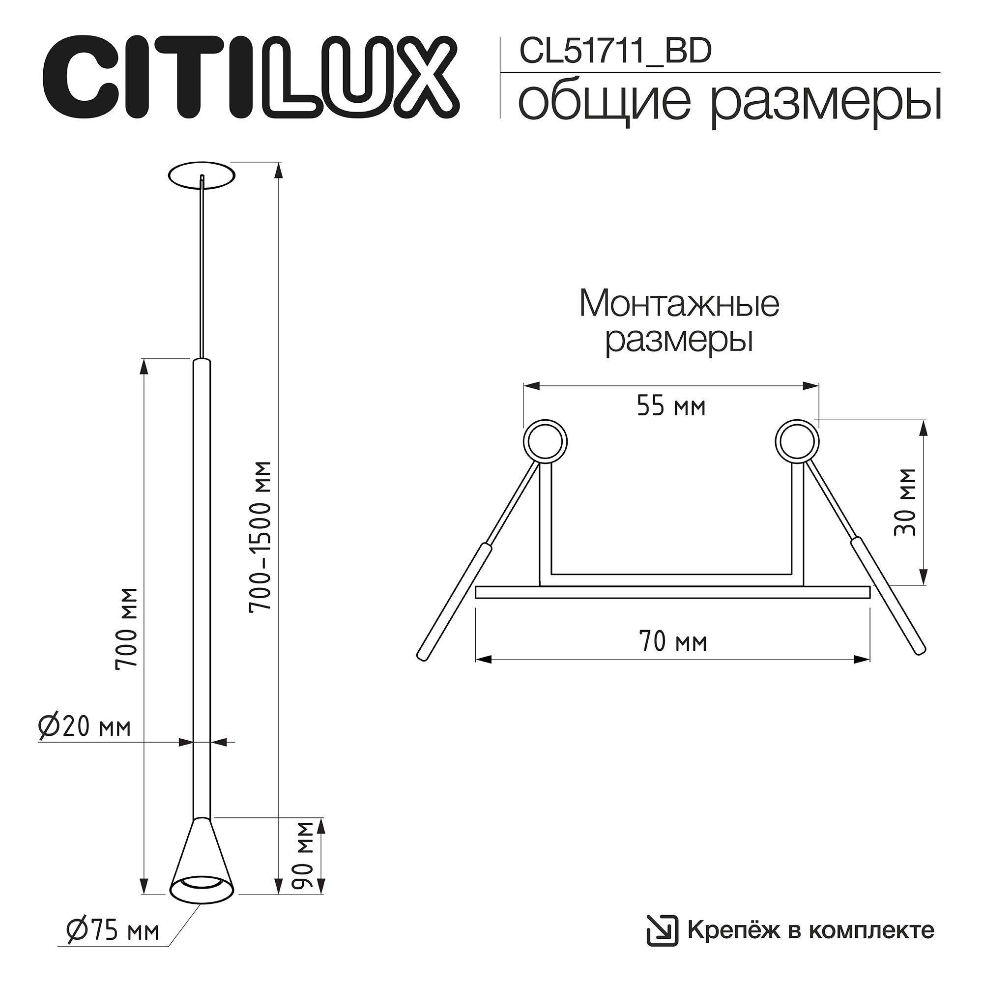 Citilux DUZA CL51711_BD Подвесной встраиваемый светильник Чёрный арт. 209870