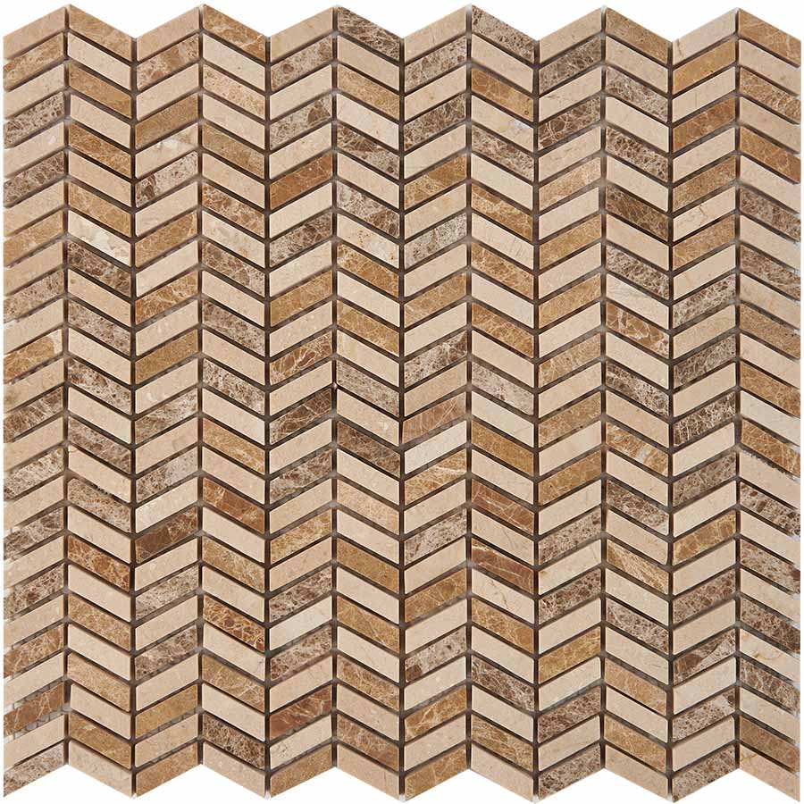 PIX 289  Light Emperador, Cream marfil, чип 27x10 мм, сетка 298х307x8 мм, Полированная арт. 73801