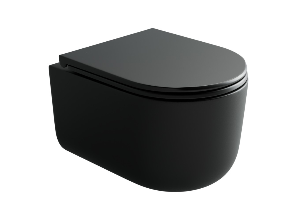 CERAMICANOVA Ulma Унитаз подвесной торнадо 365х490 мм, с крепежом, крышка микролифт, черный матовый арт. 77751