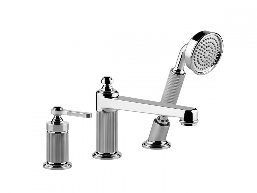 GESSI VENTI20 Смеситель для ванны на 3 отверстия: излив, девиатор, шланг, лейка, Chrome арт. 38168