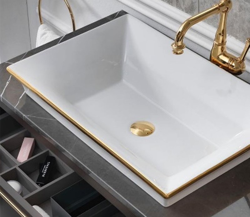 TERZOFOCO MANATARES Раковина накладная, 615х420х140 мм, GLOSSY WHITE/SATIN GOLD край арт. 36516