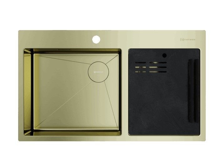 OMOIKIRI AKISAME Мойка кухонная, 2 чаши, 860х510 мм, база 90 см, LG 004.светлое золото арт. 40547