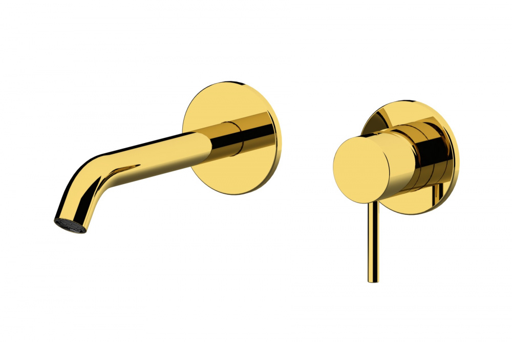 REMER X STYLE Смеситель для раковины из стены на 2 отверстия, вылет 158 мм, DO shiny gold арт. 35050