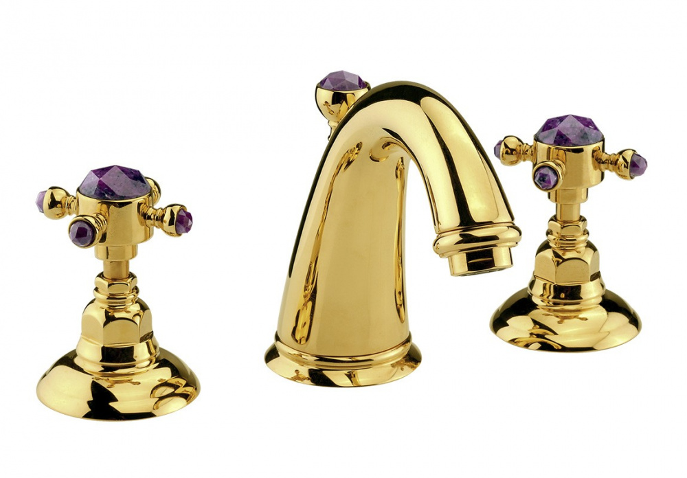 NICOLAZZI Le Pietre Смеситель двухвентильный с автоматическим сливом для раковины, oro 24k арт. 203344