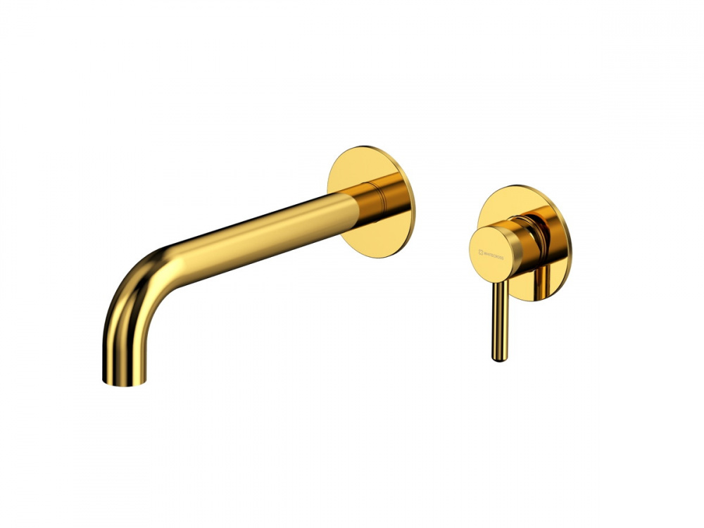 WHITECROSS Y Смеситель для раковины из стены L, вынос 220 мм, золото арт. 35486