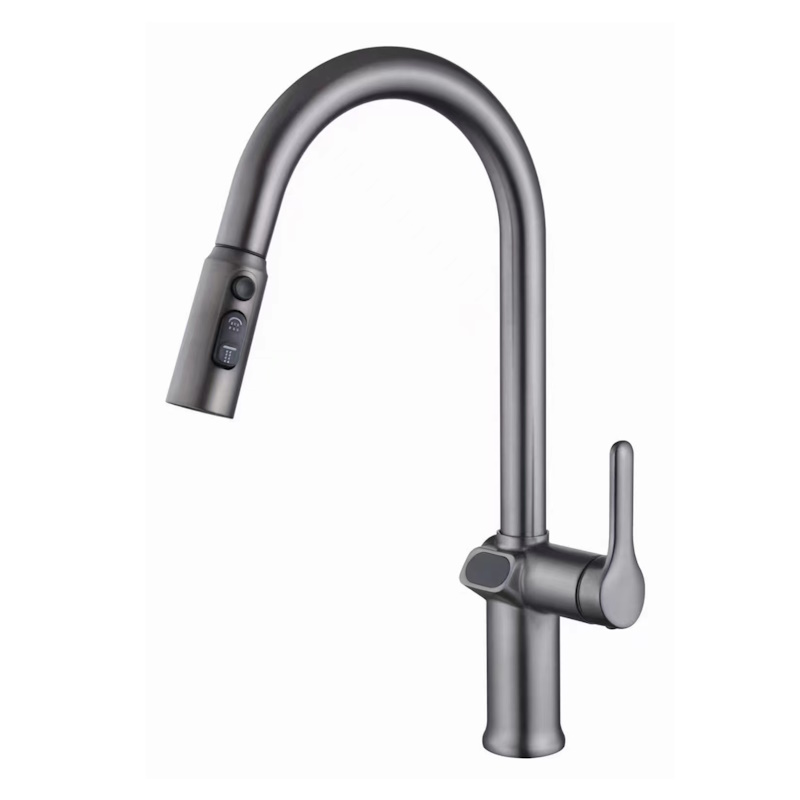 Смеситель для кухни с выдвижным изливом и дисплеем Esko Kitchen K15LEDGM, оружейная сталь арт. 171686