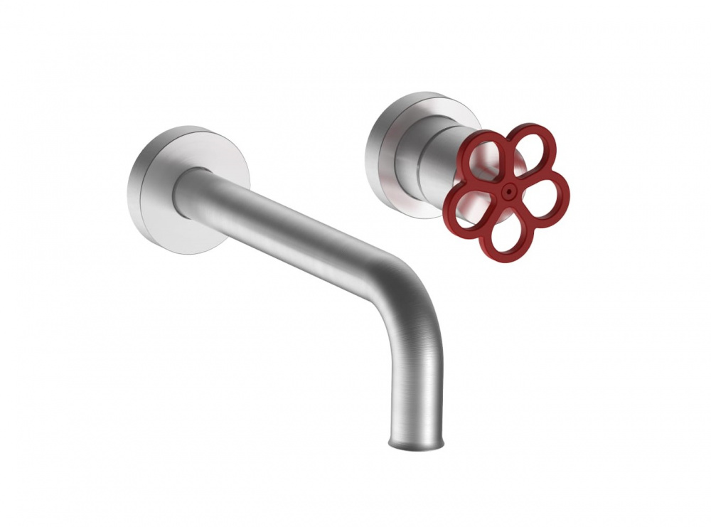 FANTINI AW/PIPE Смеситель из стены для раковины, вылет 22 см, БЕЗ ДК, Матовая натуральная сталь-Крас арт. 35578