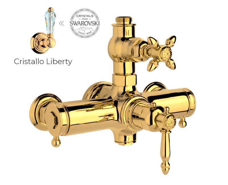 NICOLAZZI TERMOSTATICO Смеситель термостатический для душа, GOLD BRASS/фурнитура Cristallo Liberty арт. 203370