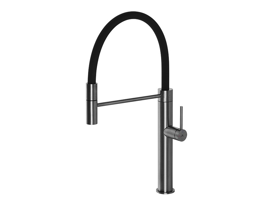 NOKEN ROUND INOX Однорычажный смеситель для мойки с вытяжным душем, браш. титан арт. 40321