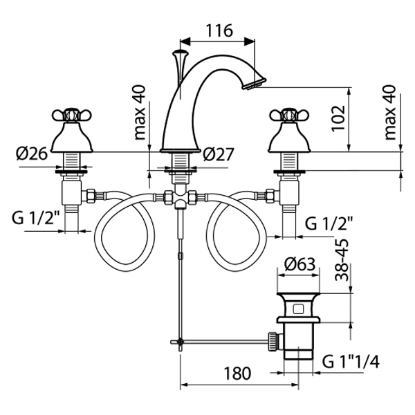 Смеситель для раковины Webert Ottocento OT750101010, золото арт. 161882