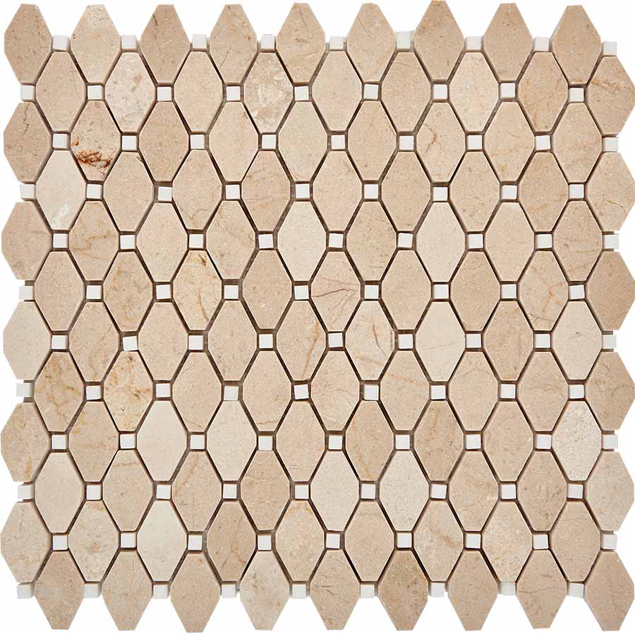 PIX 285 Cream marfil, Thassos White, чип 39x24 мм, сетка 286х295x7 мм, Полированная арт. 73846