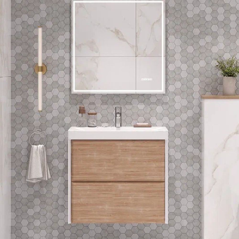 Тумба под раковину подвесная Velvex Gesso tp.GES.9696.70.2Y белый матовый/дуб сонома, 70 см арт. 192881