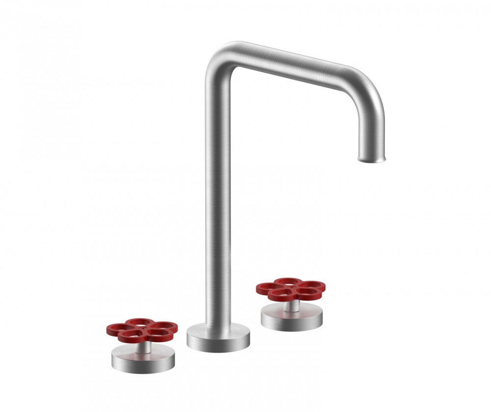 FANTINI AW/PIPE Смеситель для раковины на 3 отверстия, без ДК, вылет 20 см, Матовая натур. сталь/кра арт. 35574