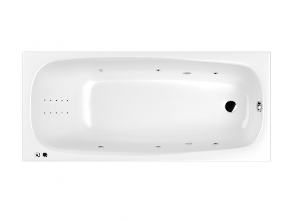 WHITECROSS Layla Slim Ванна акриловая 170x75 см, гидромассаж "LINENANO", перелив, каркас, белый/хром арт. 32411